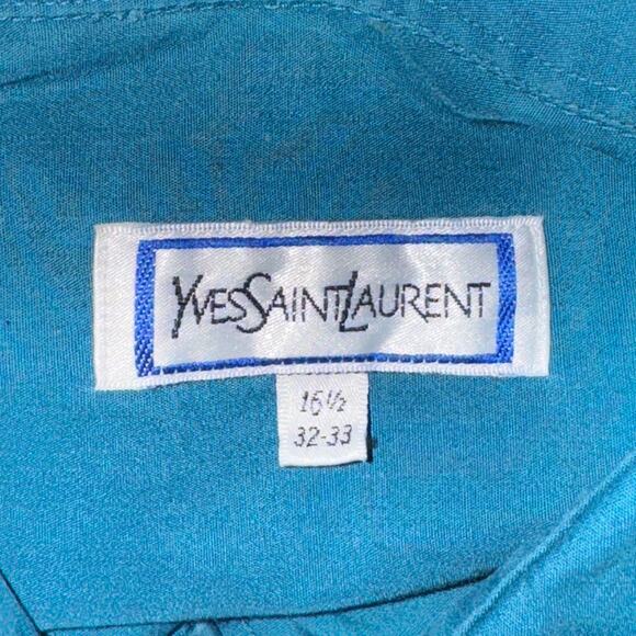 Vtg Yves Saint Laurent Button Front Shirt Men's Size 32-33 Green L/S 16.5" Neck - Picture 5 of 7